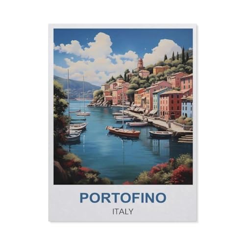 1000-Stück Puzzle Für Erwachsene Und Kinder-Holz Puzzle，Portofino Italien Vintage-Reiseplakate，Familie Interaktive Spiele Große Ferien Freizeit（75x50cm）-CQ31 von YYHMKBYY