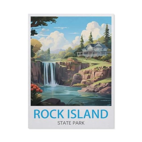 1000-Stück Puzzle Für Erwachsene Und Kinder-Holz Puzzle，Rock Island State Park Tennessee Vintage-Reiseposter，Familie Interaktive Spiele Große Ferien Freizeit（75x50cm）-BE17 von YYHMKBYY