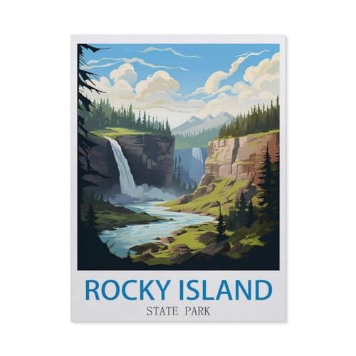 1000-Stück Puzzle Für Erwachsene Und Kinder-Holz Puzzle，Rocky Island State Park – Vintage Reiseplakate，Familie Interaktive Spiele Große Ferien Freizeit（75x50cm）-CU69 von YYHMKBYY
