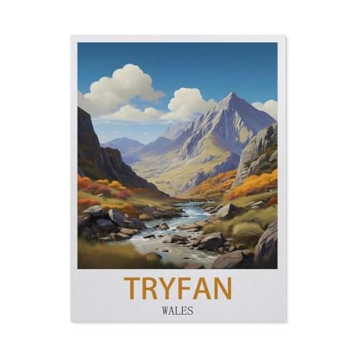 1000-Stück Puzzle Für Erwachsene Und Kinder-Holz Puzzle，Tryfan Wales Vintage Reiseplakat，Familie Interaktive Spiele Große Ferien Freizeit（75x50cm）-CE57 von YYHMKBYY