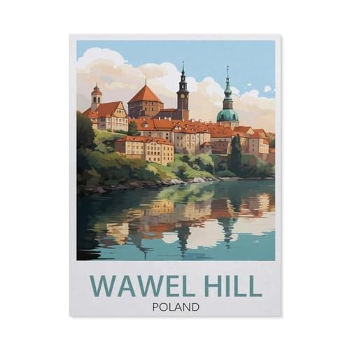 1000-Stück Puzzle Für Erwachsene Und Kinder-Holz Puzzle，Wawel Hill Polen Vintage-Reiseposter，Familie Interaktive Spiele Große Ferien Freizeit（75x50cm）-BB98 von YYHMKBYY