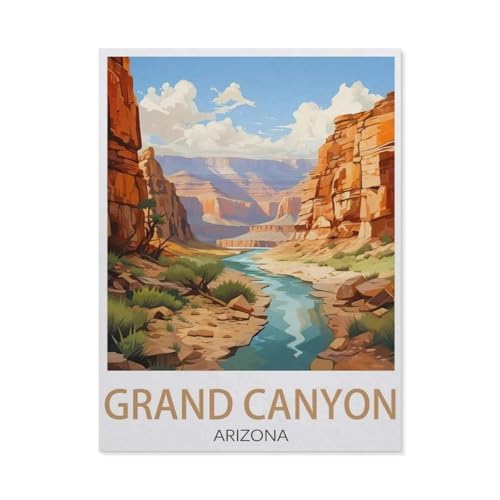 1000 Teile Puzzle Für Erwachsene Und Kinder，Arizona Grand Canyon Vintage-Reiseposter，Stressabbau Herausforderung Bodenpuzzle DIY Home Wanddekoration（50x70cm）-AM64 von YYHMKBYY