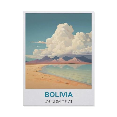 1000 Teile Puzzle Für Erwachsene Und Kinder，Bolivien Uyuni-Salzseen Vintage Reiseplakate，Stressabbau Herausforderung Bodenpuzzle DIY Home Wanddekoration（38x26cm）-BY7 von YYHMKBYY