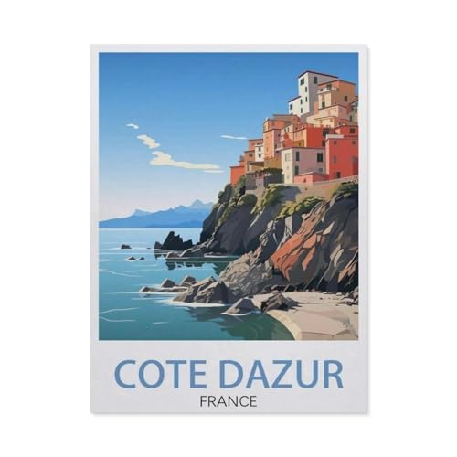 1000 Teile Puzzle Für Erwachsene Und Kinder，Côte D'azur Frankreich, Vintage-Reiseposter, See，Stressabbau Herausforderung Bodenpuzzle DIY Home Wanddekoration（75x50cm）-AR7 von YYHMKBYY