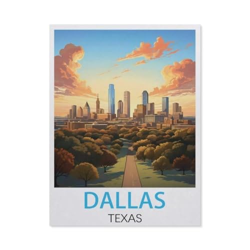 1000 Teile Puzzle Für Erwachsene Und Kinder，Dallas Texas Vintage Reiseplakate，Stressabbau Herausforderung Bodenpuzzle DIY Home Wanddekoration（38x26cm）-BY80 von YYHMKBYY