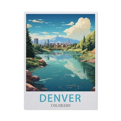 1000 Teile Puzzle Für Erwachsene Und Kinder，Denver Colorado Vintage-Reiseposter，Stressabbau Herausforderung Bodenpuzzle DIY Home Wanddekoration（75x50cm）-BA59 von YYHMKBYY
