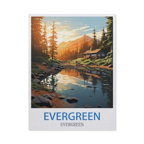 1000 Teile Puzzle Für Erwachsene Und Kinder，Evergreen, Colorado – Vintage Reiseplakate，Stressabbau Herausforderung Bodenpuzzle DIY Home Wanddekoration（38x26cm）-CW28 von YYHMKBYY