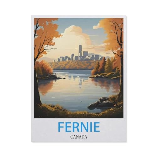 1000 Teile Puzzle Für Erwachsene Und Kinder，Fernie Kanada Vintage Reiseplakat，Stressabbau Herausforderung Bodenpuzzle DIY Home Wanddekoration（50x70cm）-BW61 von YYHMKBYY