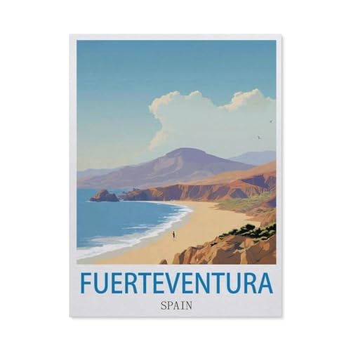 1000 Teile Puzzle Für Erwachsene Und Kinder，Fuerteventura, Spanien – Vintage Reiseplakat (Surfen)，Stressabbau Herausforderung Bodenpuzzle DIY Home Wanddekoration（38x26cm）-DC15 von YYHMKBYY