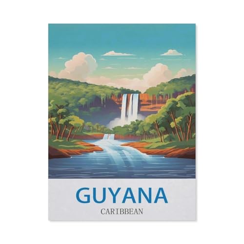 1000 Teile Puzzle Für Erwachsene Und Kinder，Guyana, Karibik – Vintage Reiseplakat，Stressabbau Herausforderung Bodenpuzzle DIY Home Wanddekoration（75x50cm）-DD61 von YYHMKBYY