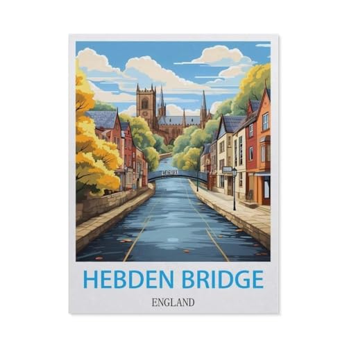 1000 Teile Puzzle Für Erwachsene Und Kinder，Hebden Bridge, England Vintage-Reiseposter，Stressabbau Herausforderung Bodenpuzzle DIY Home Wanddekoration（38x26cm）-CH59 von YYHMKBYY