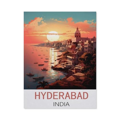 1000 Teile Puzzle Für Erwachsene Und Kinder，Hyderabad Indien Vintage-Reiseplakat，Stressabbau Herausforderung Bodenpuzzle DIY Home Wanddekoration（38x26cm）-CP68 von YYHMKBYY