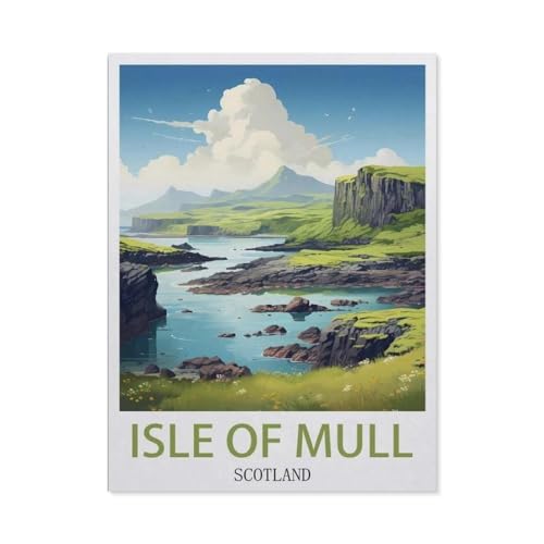 1000 Teile Puzzle Für Erwachsene Und Kinder，Isle of Mull Schottland Vintage Reiseplakat，Stressabbau Herausforderung Bodenpuzzle DIY Home Wanddekoration（50x70cm）-CF40 von YYHMKBYY
