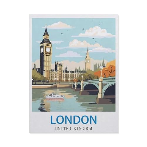 1000 Teile Puzzle Für Erwachsene Und Kinder，London, Vereinigtes Königreich – Vintage Reiseplakate，Stressabbau Herausforderung Bodenpuzzle DIY Home Wanddekoration（38x26cm）-CU79 von YYHMKBYY