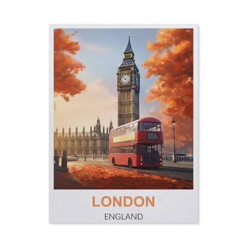 1000 Teile Puzzle Für Erwachsene Und Kinder，London England Vintage-Reiseplakate，Stressabbau Herausforderung Bodenpuzzle DIY Home Wanddekoration（38x26cm）-BV15 von YYHMKBYY