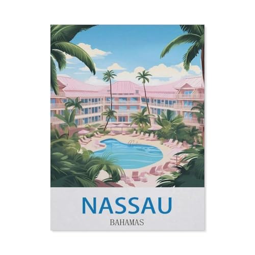 1000 Teile Puzzle Für Erwachsene Und Kinder，Nassau, Bahamas – Vintage Reiseplakat，Stressabbau Herausforderung Bodenpuzzle DIY Home Wanddekoration（75x50cm）-DF7 von YYHMKBYY