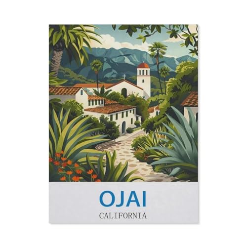 1000 Teile Puzzle Für Erwachsene Und Kinder，Ojai, Kalifornien – Vintage Reiseplakat，Stressabbau Herausforderung Bodenpuzzle DIY Home Wanddekoration（38x26cm）-CZ93 von YYHMKBYY
