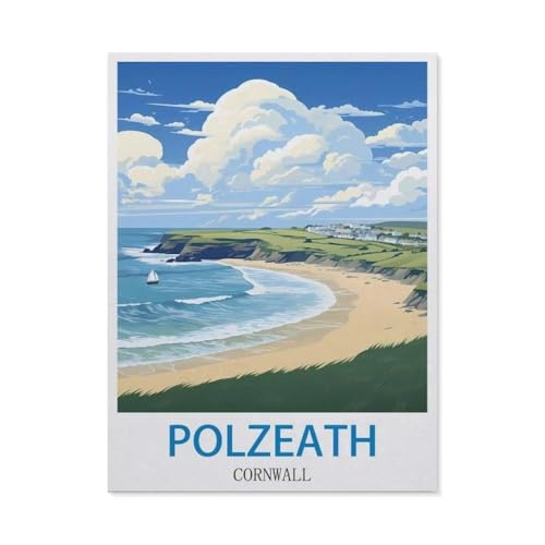 1000 Teile Puzzle Für Erwachsene Und Kinder，Polzeath, Cornwall – Vintage Reiseplakat，Stressabbau Herausforderung Bodenpuzzle DIY Home Wanddekoration（38x26cm）-CS60 von YYHMKBYY