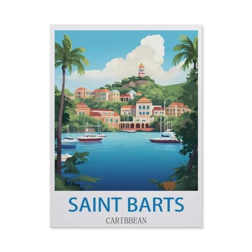 1000 Teile Puzzle Für Erwachsene Und Kinder，Saint-Barthélemy, Karibik – Vintage Reiseplakate，Stressabbau Herausforderung Bodenpuzzle DIY Home Wanddekoration（50x70cm）-CR87 von YYHMKBYY