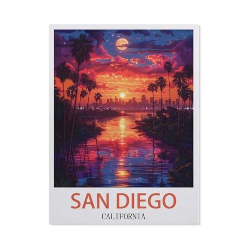 1000 Teile Puzzle Für Erwachsene Und Kinder，San Diego Kalifornien Vintage Reiseplakate，Stressabbau Herausforderung Bodenpuzzle DIY Home Wanddekoration（75x50cm）-CG13 von YYHMKBYY