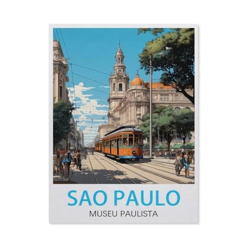 1000 Teile Puzzle Für Erwachsene Und Kinder，Sao Paulo Museu Paulista Vintage-Reiseposter，Stressabbau Herausforderung Bodenpuzzle DIY Home Wanddekoration（38x26cm）-BD54 von YYHMKBYY