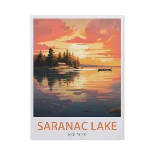 1000 Teile Puzzle Für Erwachsene Und Kinder，Saranac Lake, New York，Stressabbau Herausforderung Bodenpuzzle DIY Home Wanddekoration（38x26cm）-EB79 von YYHMKBYY