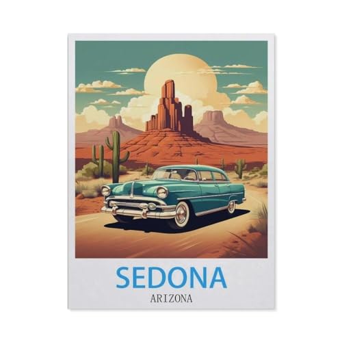 1000 Teile Puzzle Für Erwachsene Und Kinder，Sedona Arizona Vintage Reiseplakat，Stressabbau Herausforderung Bodenpuzzle DIY Home Wanddekoration（75x50cm）-CD21 von YYHMKBYY