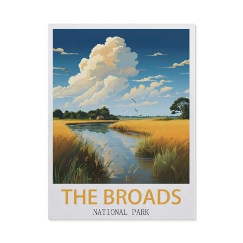 1000 Teile Puzzle Für Erwachsene Und Kinder，The Broads Nationalpark Vintage Reiseplakat，Stressabbau Herausforderung Bodenpuzzle DIY Home Wanddekoration（50x70cm）-CE67 von YYHMKBYY