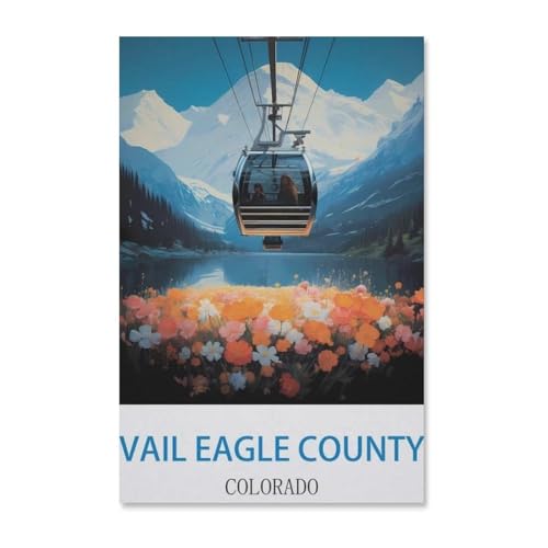 1000 Teile Puzzle Für Erwachsene Und Kinder，Vail Eagle County Colorado Vintage Cable Car Reiseplakat，Stressabbau Herausforderung Bodenpuzzle DIY Home Wanddekoration（38x26cm）-E5 von YYHMKBYY