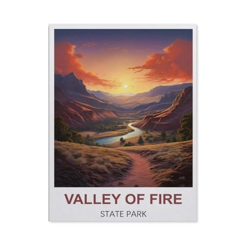1000 Teile Puzzle Für Erwachsene Und Kinder，Valley-of-Fire-Staatspark Vintage Reiseplakat，Stressabbau Herausforderung Bodenpuzzle DIY Home Wanddekoration（38x26cm）-CB75 von YYHMKBYY
