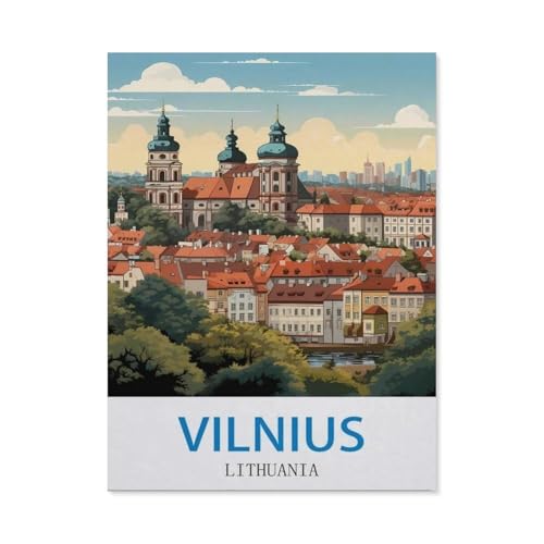 1000 Teile Puzzle Für Erwachsene Und Kinder，Vilnius, Litauen – Vintage Reiseplakat，Stressabbau Herausforderung Bodenpuzzle DIY Home Wanddekoration（38x26cm）-CZ20 von YYHMKBYY