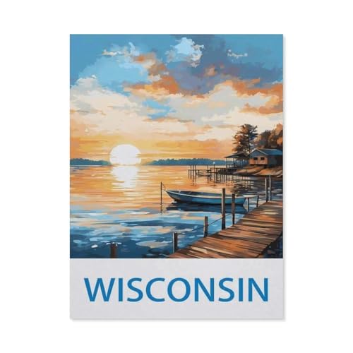 1000 Teile Puzzle Für Erwachsene Und Kinder，Wisconsin – Vintage Reiseplakate，Stressabbau Herausforderung Bodenpuzzle DIY Home Wanddekoration（50x70cm）-CR14 von YYHMKBYY