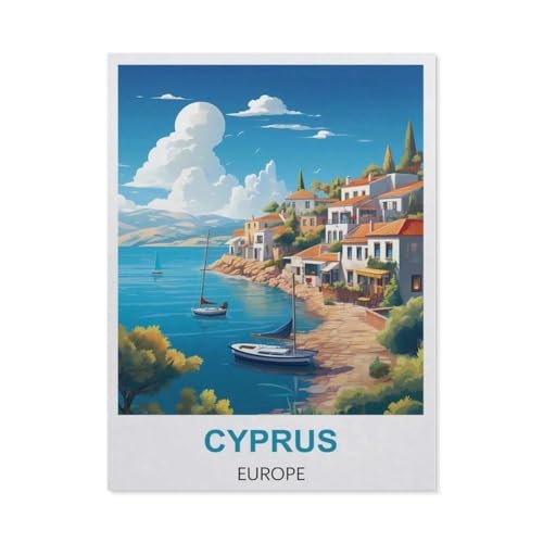 1000 Teile Puzzle Für Erwachsene Und Kinder，Zypern, Europa – Vintage Reiseplakat，Stressabbau Herausforderung Bodenpuzzle DIY Home Wanddekoration（75x50cm）-DB39 von YYHMKBYY