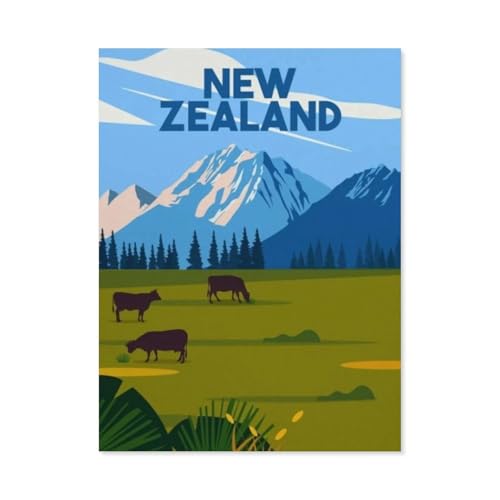 1000 Teile Puzzle Holz，Neuseeland Vintage Reiseposter Berg，Kreative Schwierige Puzzles Pädagogisches Stressfreisetzung Spielzeug Für Erwachsene Kinder，Haus Dekoration Geschenk（75x50cm）-AT20 von YYHMKBYY