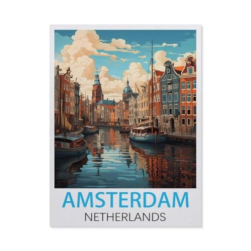 3D Puzzle DIY Kit Papier Spielzeug Einzigartiges Geschenk，Amsterdam Niederlande Vintage Reiseplakat，3D Puzzle DIY Kit Papier Spielzeug Einzigartiges Geschenk（50x70cm）-BY78 von YYHMKBYY