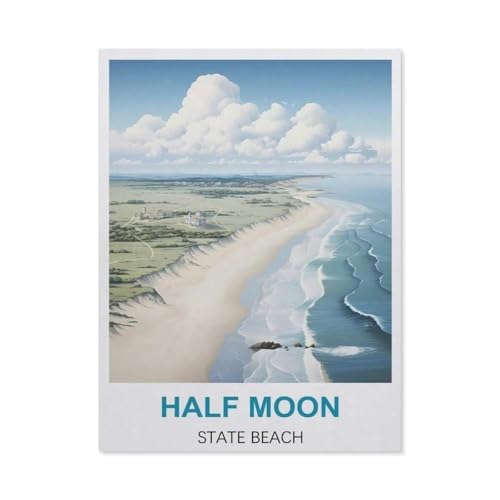 3D Puzzle DIY Kit Papier Spielzeug Einzigartiges Geschenk，Half Moon State Beach Vintage Reiseplakat，3D Puzzle DIY Kit Papier Spielzeug Einzigartiges Geschenk（38x26cm）-BZ51 von YYHMKBYY