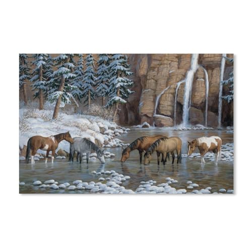 5 Pferde Trinken Wasser aus dem Wasserfall，Puzzle 1000 Teile Holz Puzzle Geeignet Für Erwachsene Kinder Familien Stressabbau Puzzle Spiele(75x50cm-H59 von YYHMKBYY