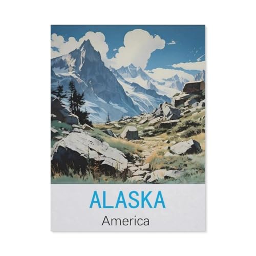 Alaska Amerika Vintage-Reiseplakat，Papier Landscape Puzzle, Jigsaw Puzzles 1000 Pieces, for Adult Kids Decompression Puzzle Nice Gifts（38x26cm）-CP95 von YYHMKBYY