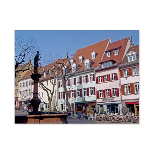 Am Marktplatz in Weinheim an der Bergstraße，1000 Teile Puzzles, Holz Craft, Hochwertiges Modernes Puzzle, DIY, Für Erwachsene Und Kinder Ab 12 Jahren（75x50cm）-BA4 von YYHMKBYY