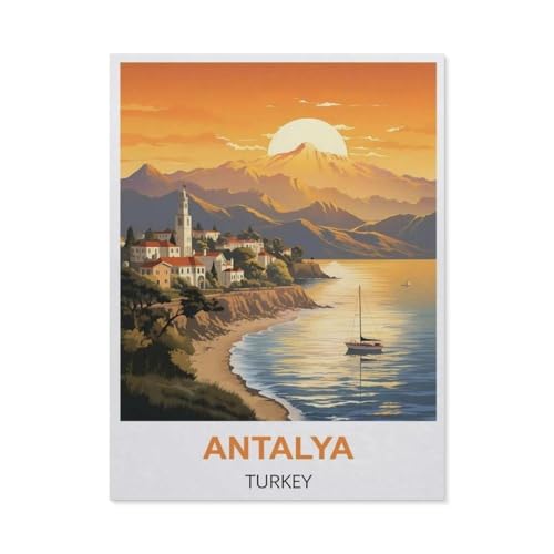 Antalya Türkei Vintage-Reiseposter，Puzzles 1000 Teile für Erwachsene, Klassische Puzzle Jungen Mädchen Puzzle für Kinder Teenager Lernspiel Spielzeug（38x26cm）-BI13 von YYHMKBYY
