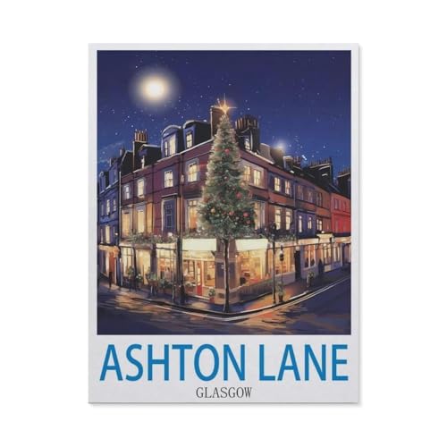 Ashton Lane, Glasgow – Vintage Reiseplakat，1000 Stück Erwachsene Holz Landschaft Puzzles Für Kinder Lernspielzeug Geschenke（75x50cm）-DB70 von YYHMKBYY