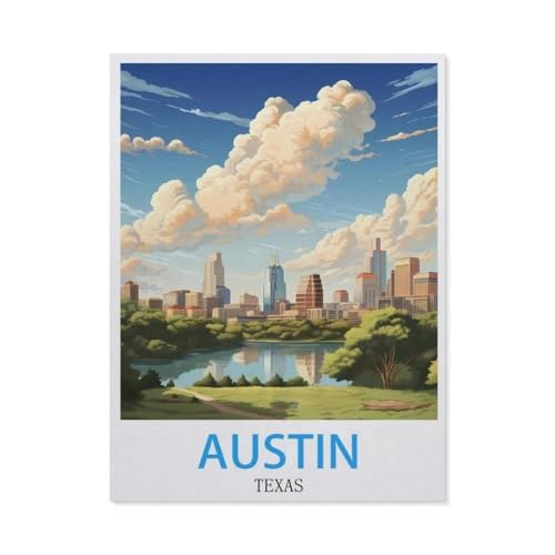 Austin Texas Vintage Reiseplakat，1000 Stück Erwachsene Holz Landschaft Puzzles Für Kinder Lernspielzeug Geschenke（75x50cm）-BW92 von YYHMKBYY