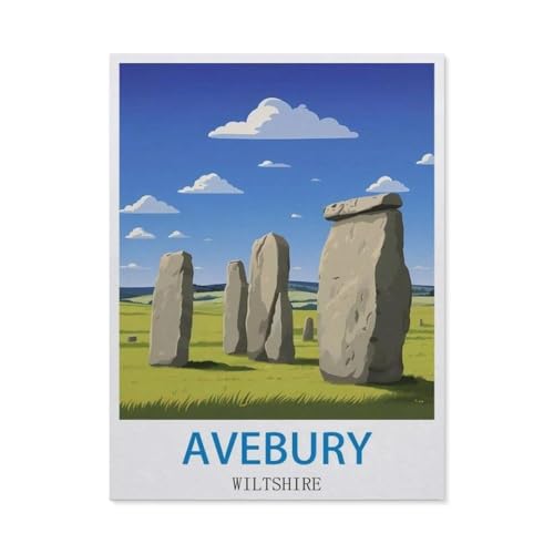 Avebury, Wiltshire – Vintage Reiseplakate，Puzzle 1000 Teile Holz Puzzle Geeignet Für Erwachsene Kinder Familien Stressabbau Puzzlespiele（75x50cm）-DA18 von YYHMKBYY