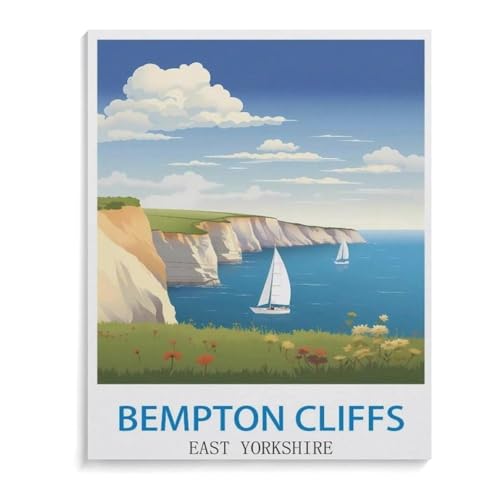 Bempton Cliffs East Yorkshire Vintage Reiseplakat，Klassisches Puzzle 3D Puzzle DIY Kit Papier Spielzeug Einzigartiges Geschenk（38x26cm）-B84 von YYHMKBYY