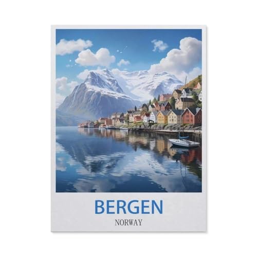 Bergen, Norwegen – Vintage Reiseplakate，Puzzle 1000 Teile Erwachsene Kinde Spaß Lernspielzeug Geschenke（75x50cm）-CY6 von YYHMKBYY
