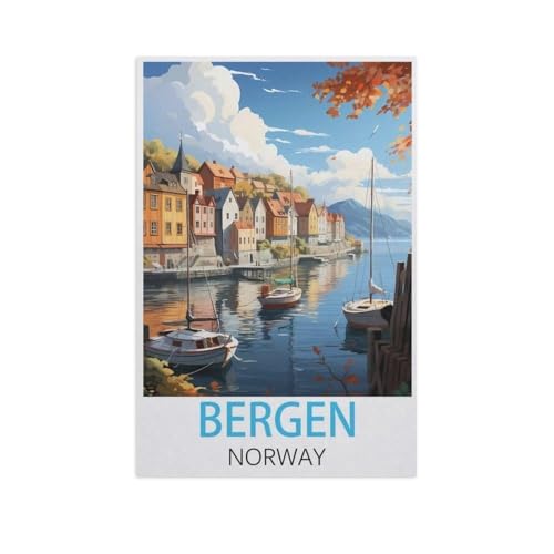 Bergen Norwegen，3D Puzzle 1000 Stück, Holz Montiert DIY Puzzle Montage Spielzeug Für Kinder, Holz Puzzle Holz Geschenk（75x50cm）-FR88 von YYHMKBYY