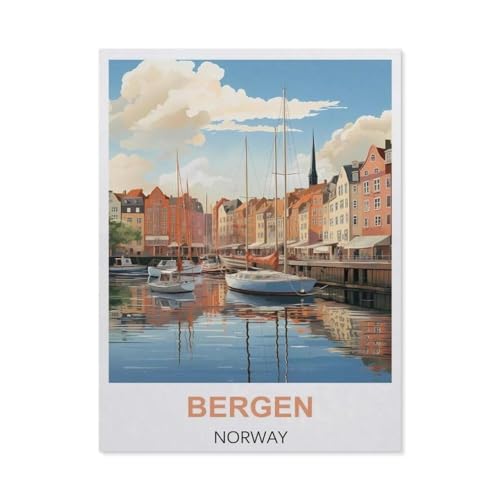 Bergen Norwegen Vintage Reiseplakate，1000 Piece Puzzles Für Kid Adult Toy Geschenk DIY Game（75x50cm）-CA59 von YYHMKBYY