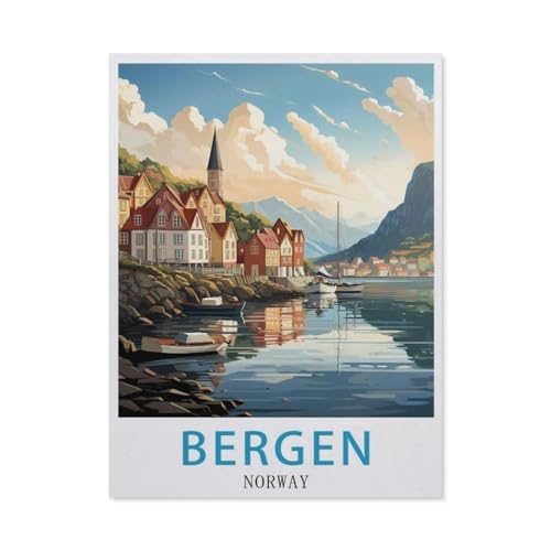 Bergen Norwegen Vintage-Reiseposter，1000 Teile Puzzle Erwachsene Dekompressionsspielzeug Erwachsene Ideales Pädagogisches Puzzle Erwachsene Spiele Geschenk（38x26cm）-BA87 von YYHMKBYY