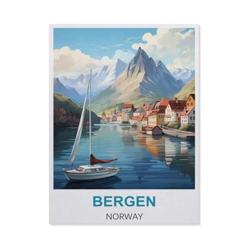Bergen Norwegen Vintage-Reiseposter，Klassisches Puzzle 3D Puzzle DIY Kit Papier Spielzeug Einzigartiges Geschenk（50x70cm）-BI66 von YYHMKBYY