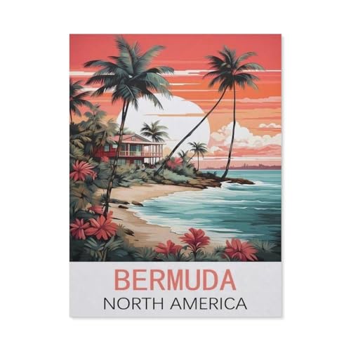 Bermuda, Nordamerika Vintage-Reiseposter，Puzzle 1000 Teile Holz Puzzle Erwachsene Kinder Lernspielzeug Familie Dekompressionsspiel（75x50cm）-CH81 von YYHMKBYY